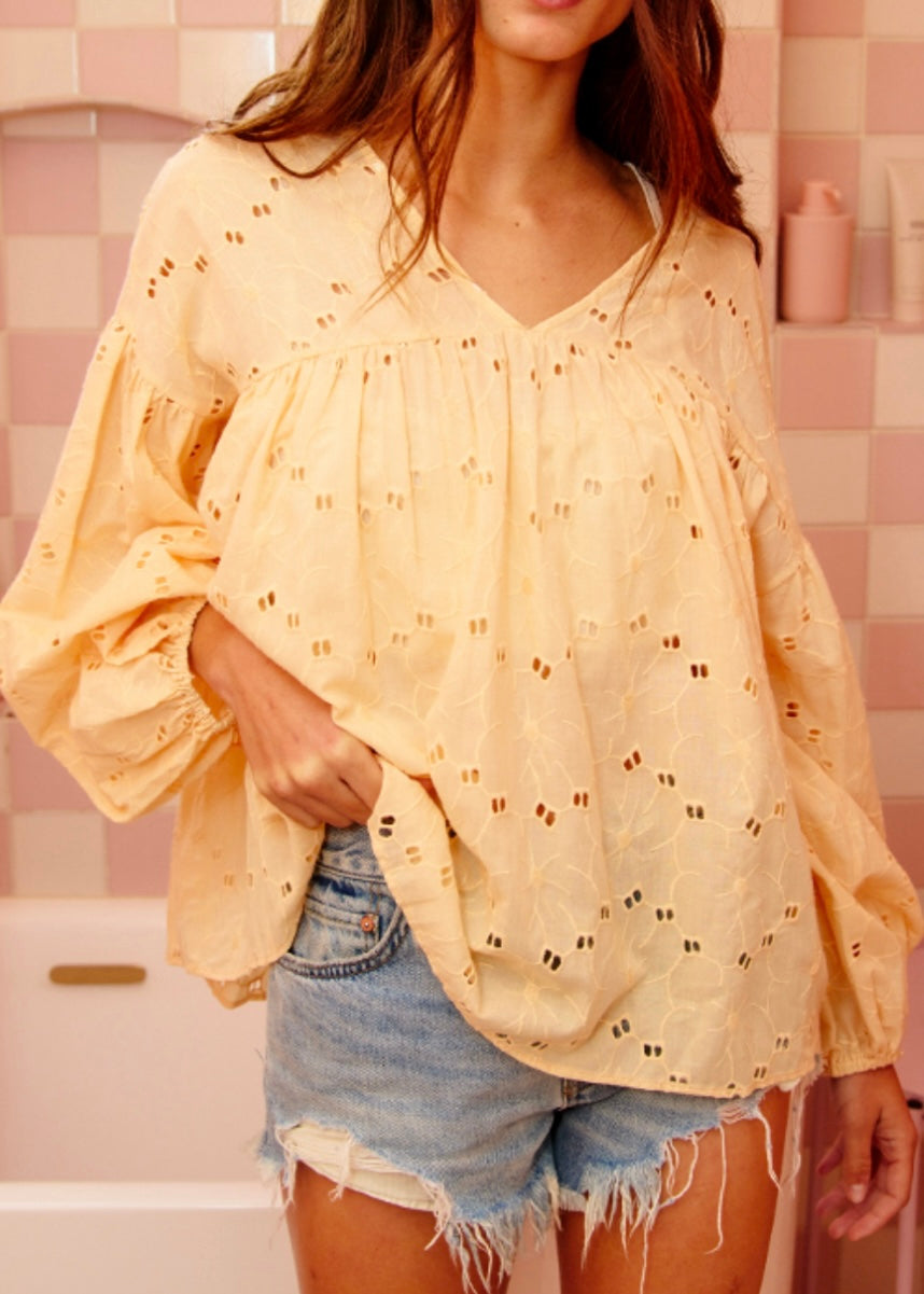 Peach Eyelet Babydoll Top