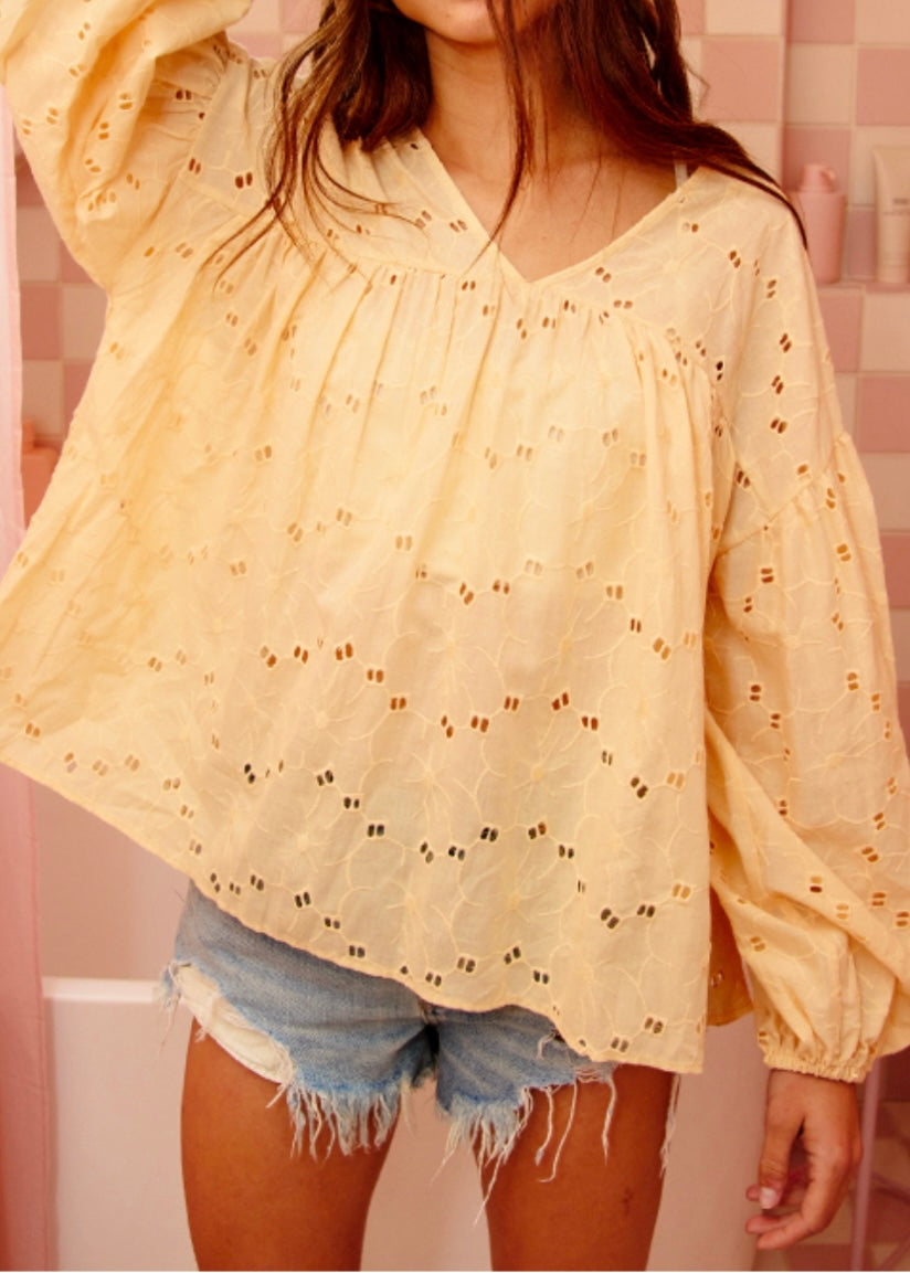 Peach Eyelet Babydoll Top